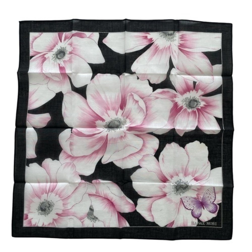 Hanae Mori Floral Black and Pink Handkerchief